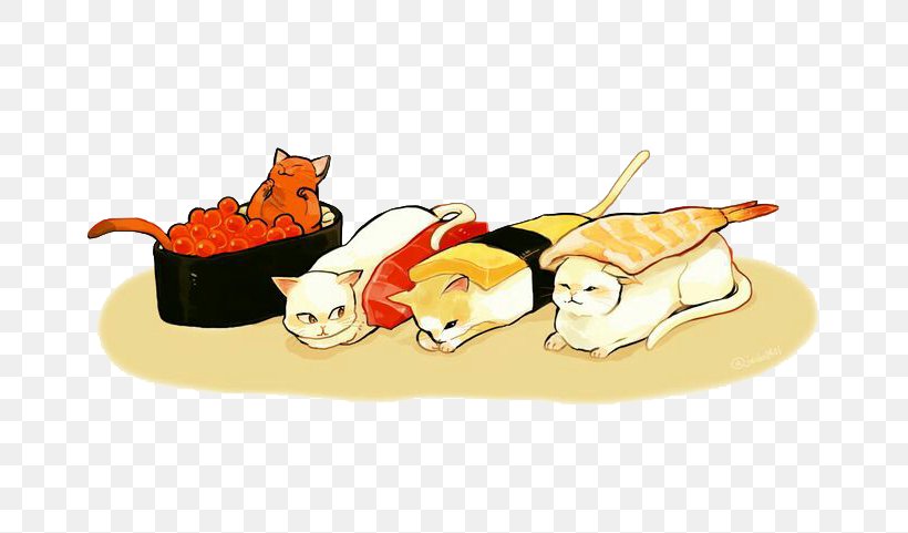 Sushi Japanese Cuisine Food, PNG, 736x481px, Sushi, Cake, Carnivoran, Cartoon, Cat Download Free