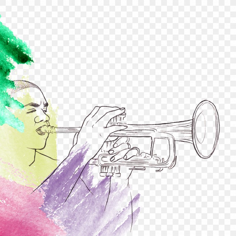Trumpet Jazz Illustration, PNG, 1600x1600px, Watercolor, Cartoon, Flower, Frame, Heart Download Free