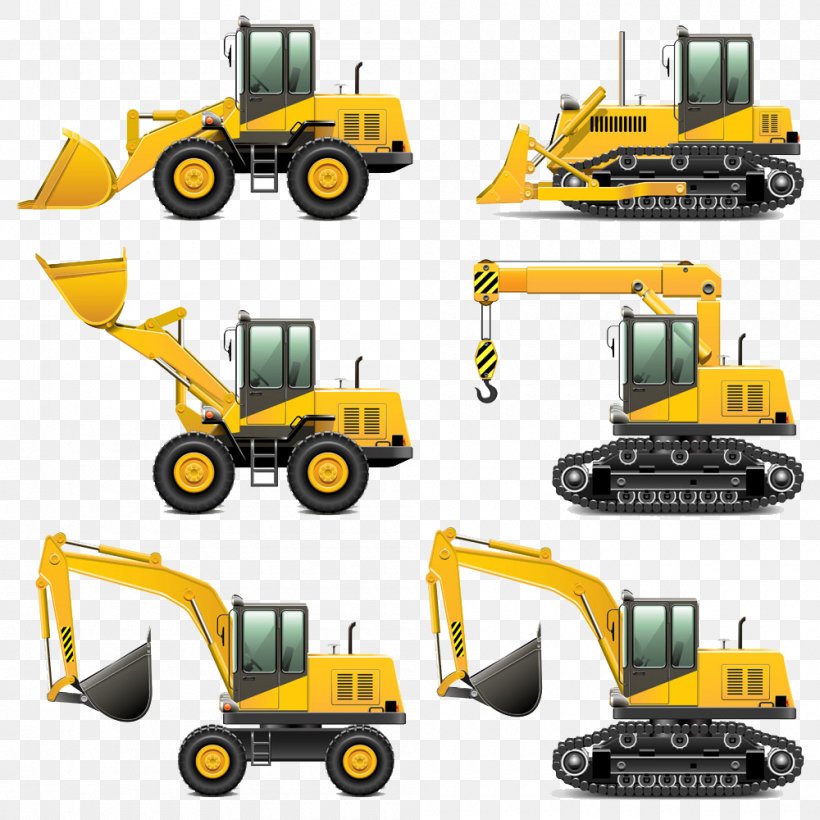 Heavy Equipment Machine Architectural Engineering Euclidean Vector, PNG, 1000x1000px, Heavy Equipment, Architectural Engineering, Automotive Design, Bulldozer, Car Download Free