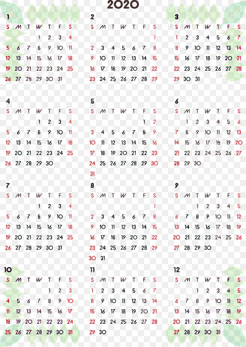 2020 Printable Calendar, PNG, 2127x3000px, 2020 Printable Calendar, Calendar, Green, Line, Text Download Free