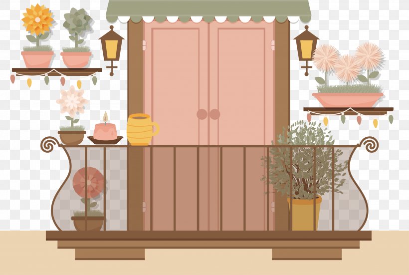 Balcony Euclidean Vector Illustration, PNG, 2917x1963px, Balcony, Animation, Apartment, Cottage, Door Download Free