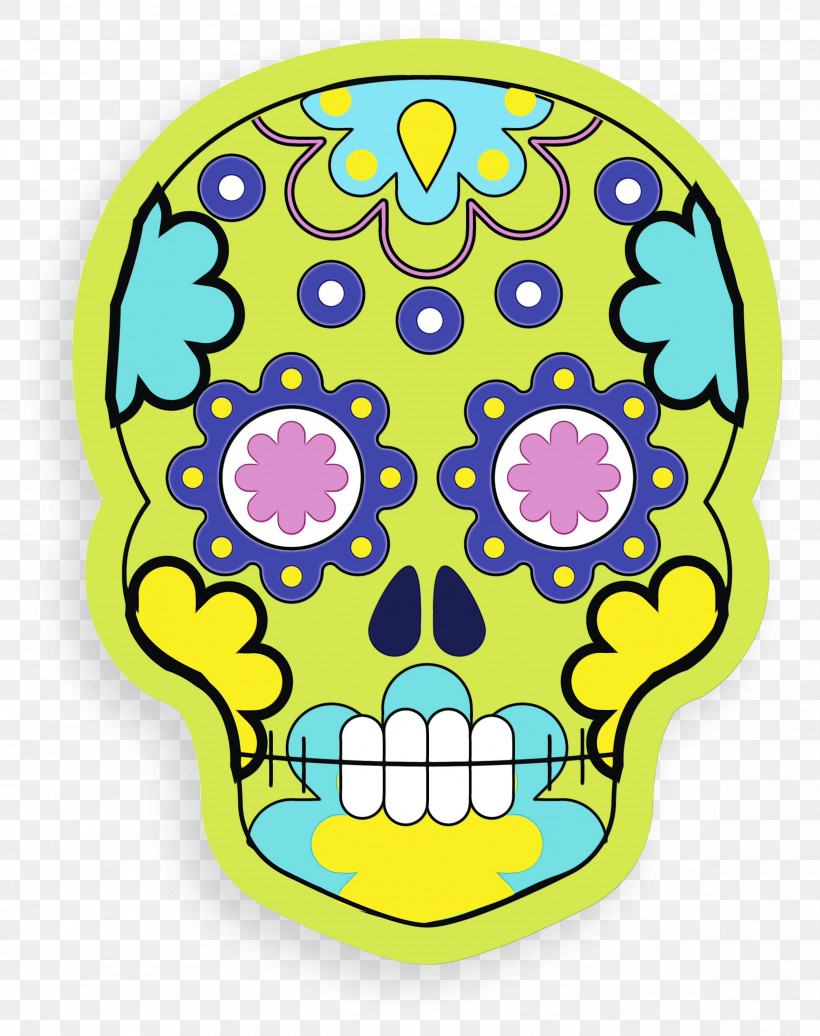 Yellow Pattern Area Meter, PNG, 2374x3000px, Skull, Area, Meter, Mexico, Paint Download Free