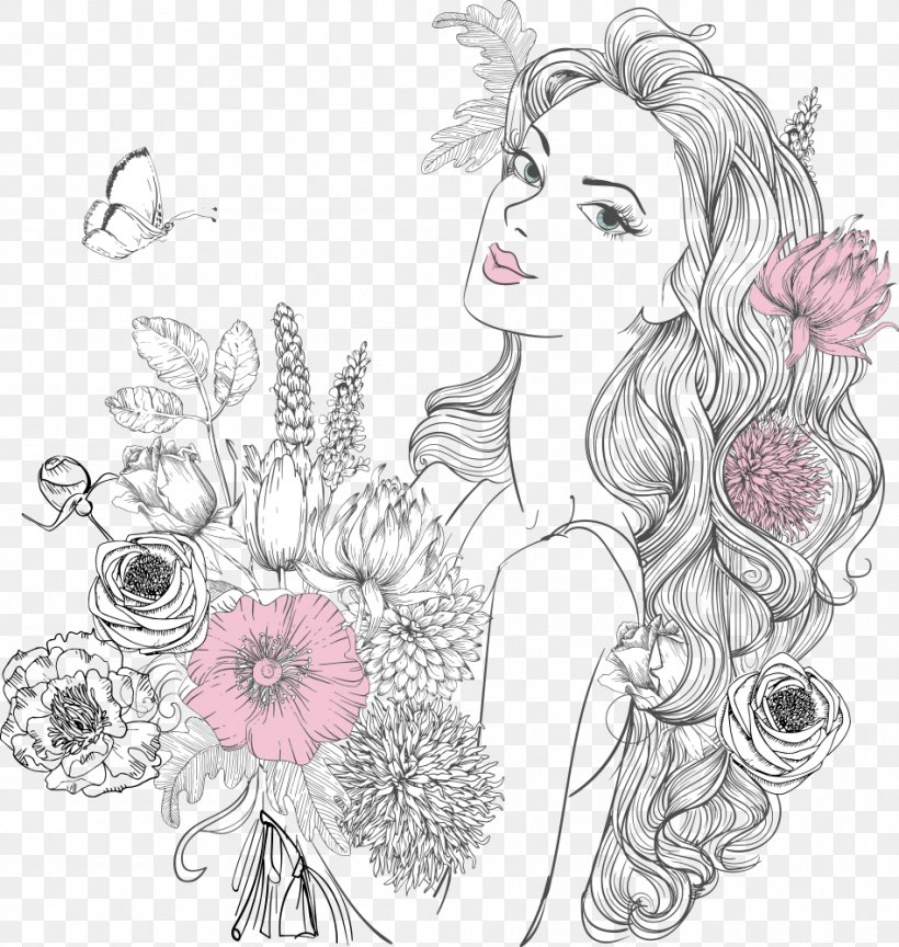 Woman Drawing Flower Portrait, PNG, 948x1000px, Watercolor, Cartoon, Flower, Frame, Heart Download Free