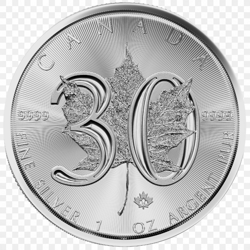 Canadian Silver Maple Leaf Canadian Maple Leaf Canada Bullion Coin, PNG, 1000x1000px, Canadian Silver Maple Leaf, Black And White, Bullion, Bullion Coin, Canada Download Free