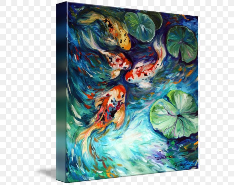 Koi Painting Water Lilies Canvas Print, PNG, 584x650px, Koi, Abstract Art, Acrylic Paint, Art, Artwork Download Free