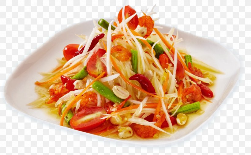 Green Papaya Salad Thai Cuisine Salted Duck Egg Thai Salads, PNG, 1350x834px, Green Papaya Salad, Asian Food, Capellini, Chicken Salad, Chinese Food Download Free