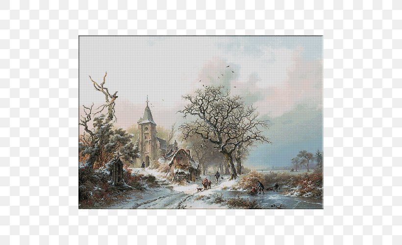 Landscape Painting Winter Landscape With Skaters Watercolor Painting Oil Painting, PNG, 500x500px, Painting, Art, Art Museum, Branch, Frost Download Free