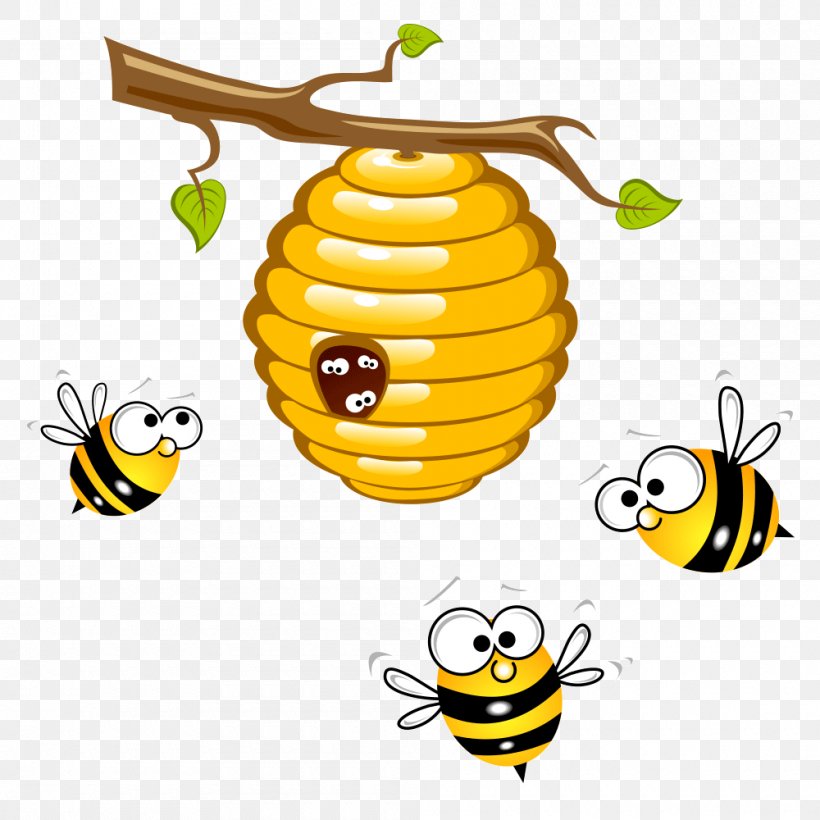 Honey Bee Beehive Bumblebee Clip Art, PNG, 1000x1000px, Bee, Beehive, Bumblebee, Cartoon, Drawing Download Free