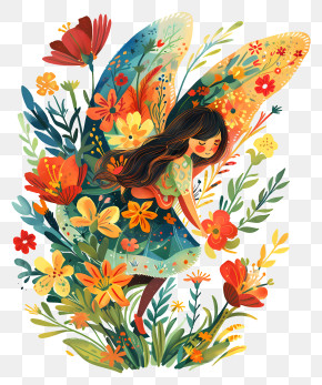 Flower Fairy - Colorful Fairy With Flowers PNG