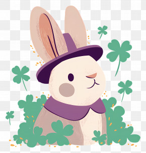 Rabbit With Clover - Cute Rabbit With Clovers PNG