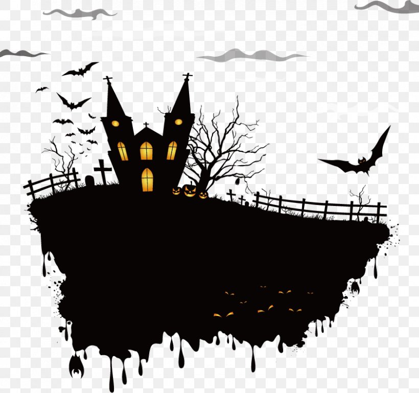 Halloween Wall Decal Party Mural, PNG, 842x790px, Halloween, Bat, Black And White, Brand, Decal Download Free