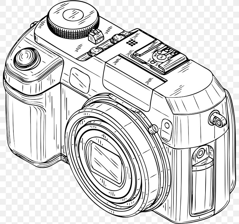 Digital Cameras Black And White Clip Art, PNG, 800x766px, Digital Cameras, Artwork, Auto Part, Automotive Design, Black And White Download Free