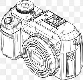 Camera Sketch - Digital Cameras Black And White Clip Art PNG
