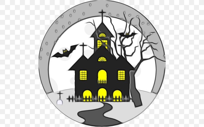 Halloween Haunted House, PNG, 512x512px, Watercolor, Animation, Architecture, Building, Clock Download Free