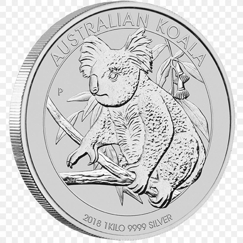 Perth Mint Koala Bullion Coin Silver Coin Australian Silver Kookaburra, PNG, 1000x1000px, Perth Mint, Australia, Australian Lunar, Australian Silver Kookaburra, Black And White Download Free