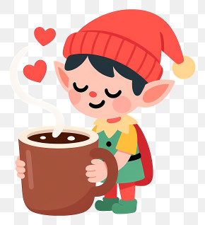 Elf Character In Green Outfit - Cozy Elf With Hot Cocoa PNG