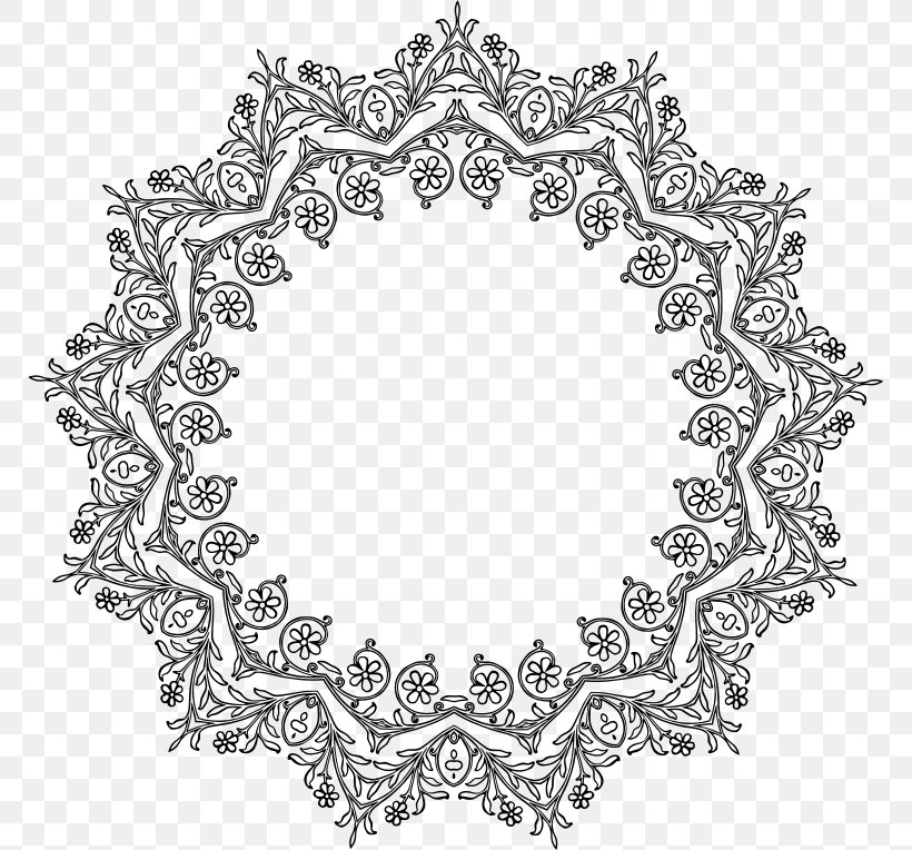 Borders And Frames Floral Design Clip Art, PNG, 770x764px, Borders And Frames, Area, Black And White, Coloring Book, Doily Download Free
