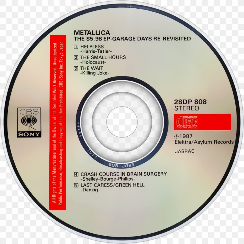 Compact Disc Metallica The $5.98 E.P.: Garage Days Re-Revisited Product Design, PNG, 1000x1000px, 598 Ep Garage Days Rerevisited, Compact Disc, Brand, Data Storage Device, Disk Image Download Free