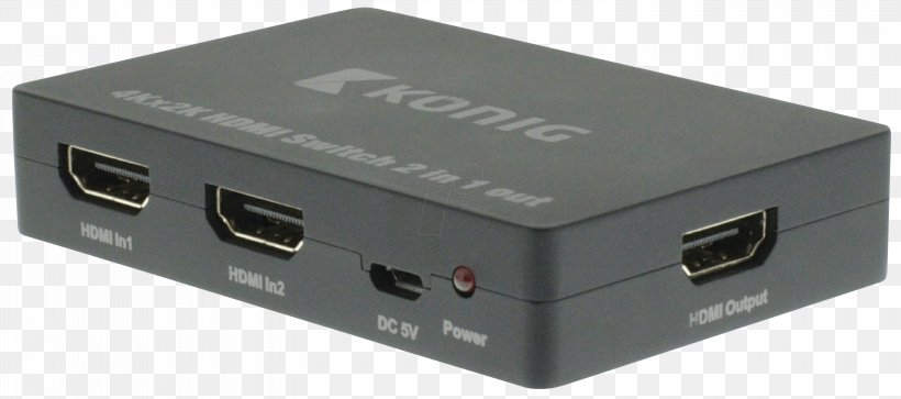 König 2 Port HDMI Switch Dark Grey Electrical Cable Electronics Network Switch, PNG, 3000x1331px, 4k Resolution, Hdmi, Adapter, Cable, Computer Port Download Free