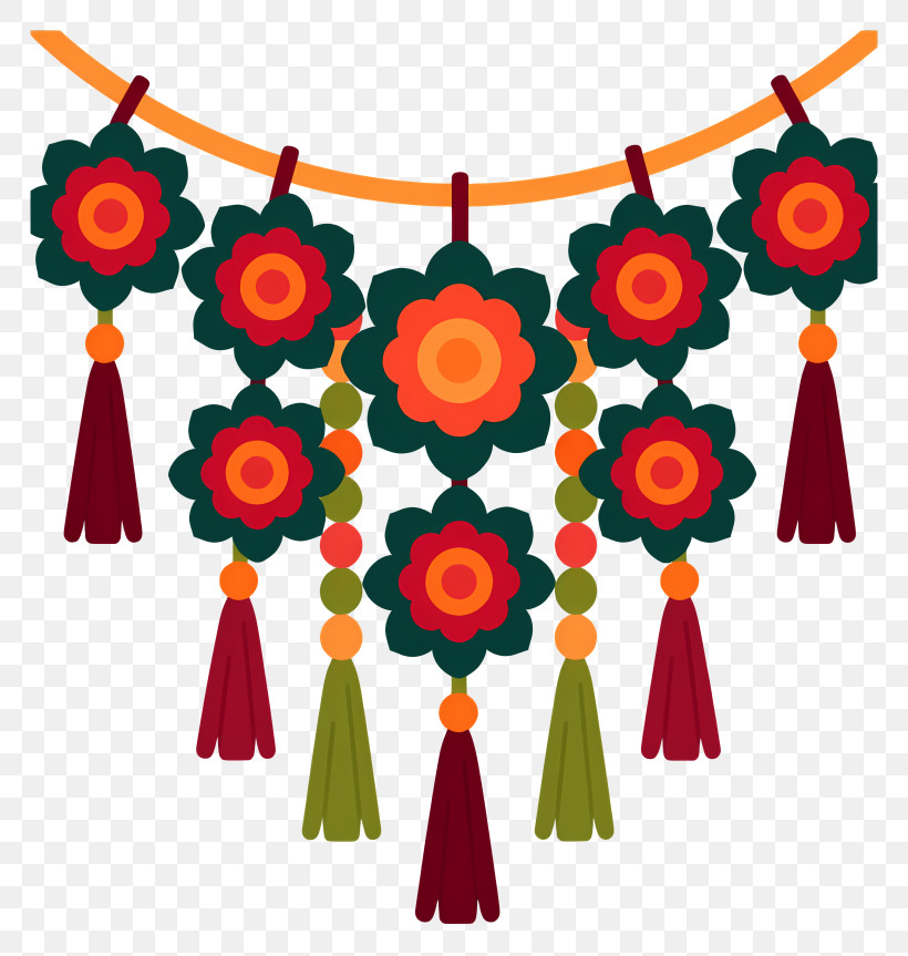 Colorful Floral Tassel Garland PNG