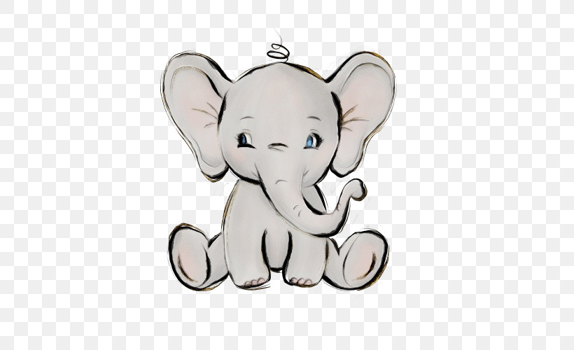 Elephant, PNG, 500x500px, Watercolor, Animal Figure, Animation, Cartoon, Ear Download Free