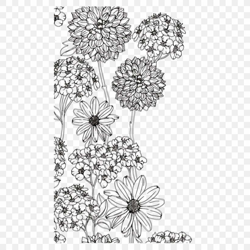 Floral Design Black And White Painting Flower Monochrome, PNG, 1024x1024px, Floral Design, Area, Black, Black And White, Body Jewelry Download Free