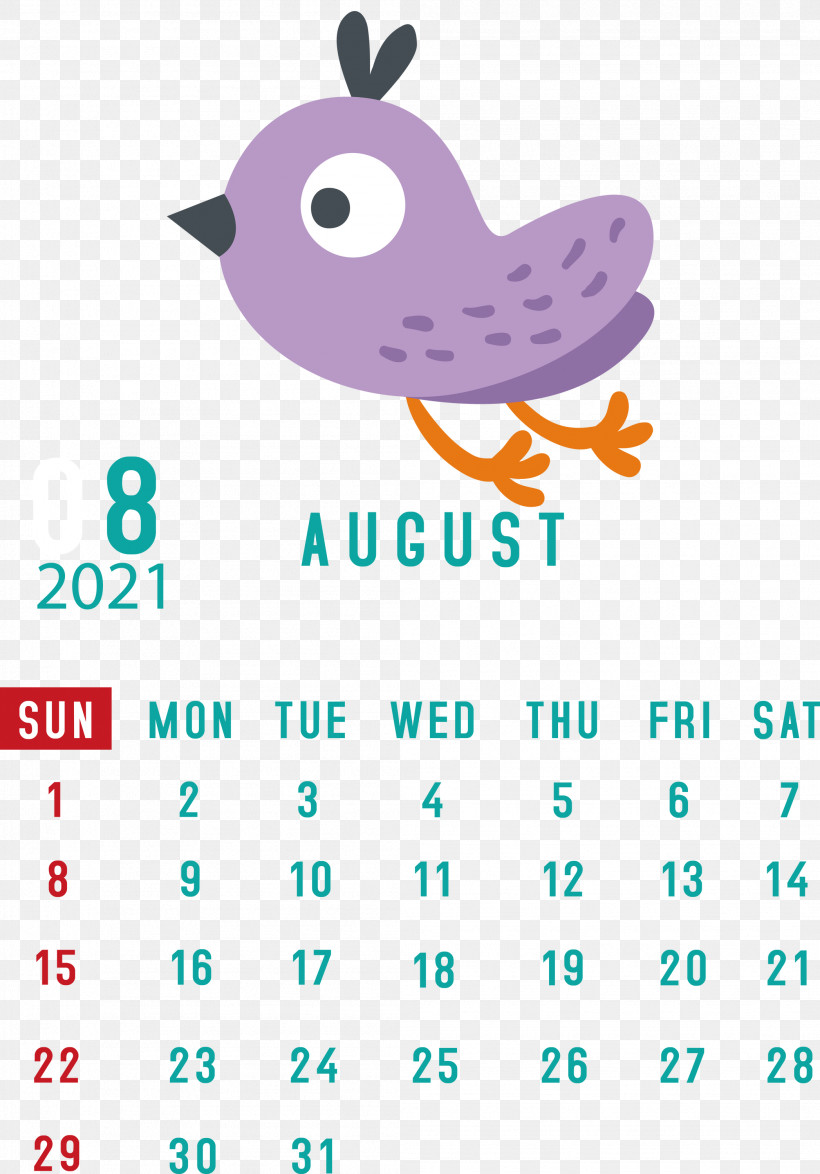 August 2021 Calendar August Calendar 2021 Calendar, PNG, 2094x3000px, 2021 Calendar, Beak, Calendar System, Cartoon, Geometry Download Free