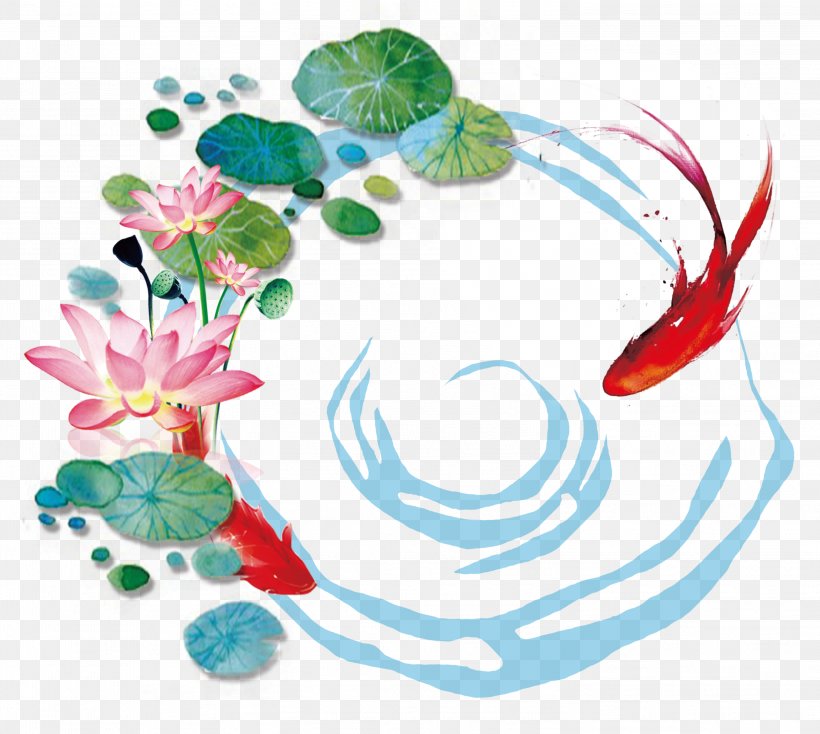 Lotus Pond Nelumbo Nucifera, PNG, 3004x2691px, Lotus Pond, Art, Artwork, Carp, Flora Download Free