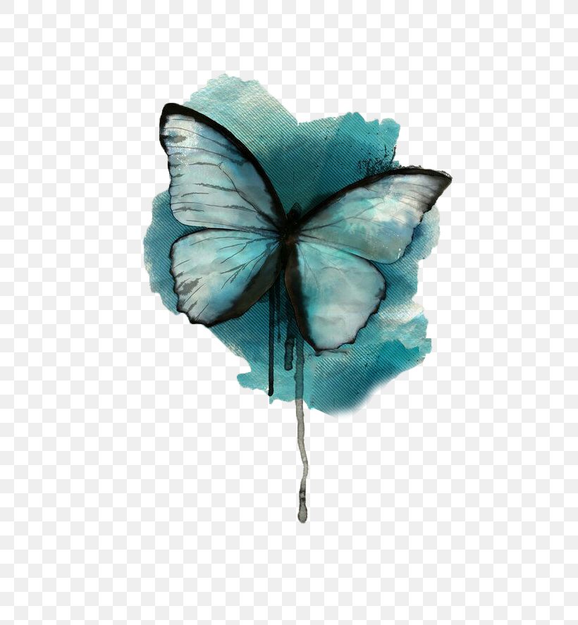 Butterfly Watercolor Painting Tattoo Drawing, PNG, 600x887px, Butterfly, Aqua, Art, Blue, Color Download Free
