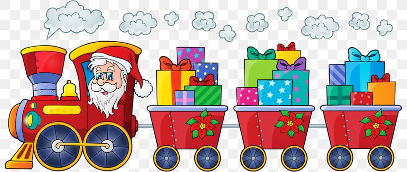 Train Santa Claus Rail Transport Christmas, PNG, 800x347px, Train, Art, Cartoon, Christmas, Fictional Character Download Free
