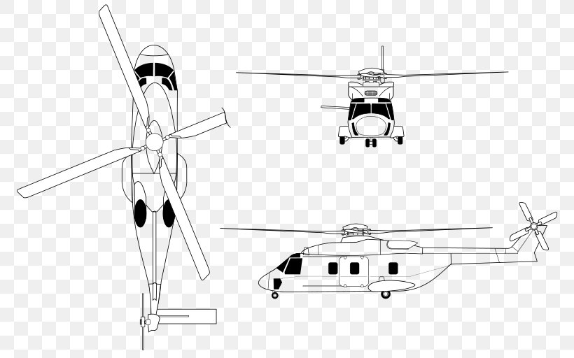 Helicopter Rotor NHIndustries NH90 Eurocopter EC725, PNG, 800x512px, Helicopter Rotor, Airbus Helicopters, Aircraft, Black And White, Drawing Download Free