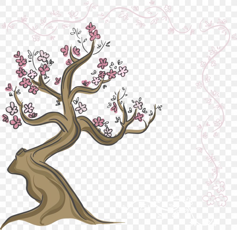 Drawing Euclidean Vector Tree Cherry Blossom, PNG, 1577x1537px, Drawing, Branch, Cerasus, Cherry Blossom, Floral Design Download Free