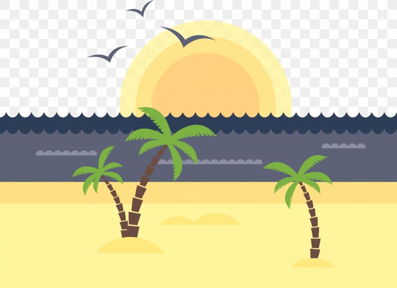 Landscape Sunset Beach Euclidean Vector, PNG, 2588x1877px, Landscape, Arecaceae, Beach, Fruit, Leaf Download Free