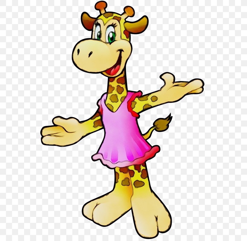 Giraffe Cartoon, PNG, 566x800px, Watercolor, Art, Cartoon, Clothing, Dress Download Free