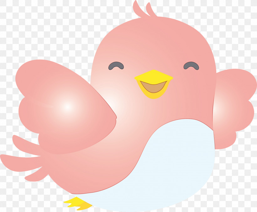 Pink Bird Cartoon Chicken Beak, PNG, 3000x2470px, Watercolor, Beak, Bird, Cartoon, Chicken Download Free