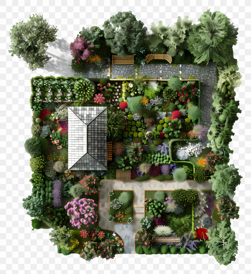Cottage Garden - Top View Of A Beautiful Garden Layout PNG