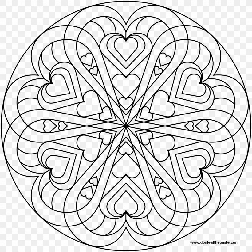 Mandala Coloring Book Heart Love, PNG, 1600x1600px, Mandala, Adult, Area, Black And White, Buddhahood Download Free