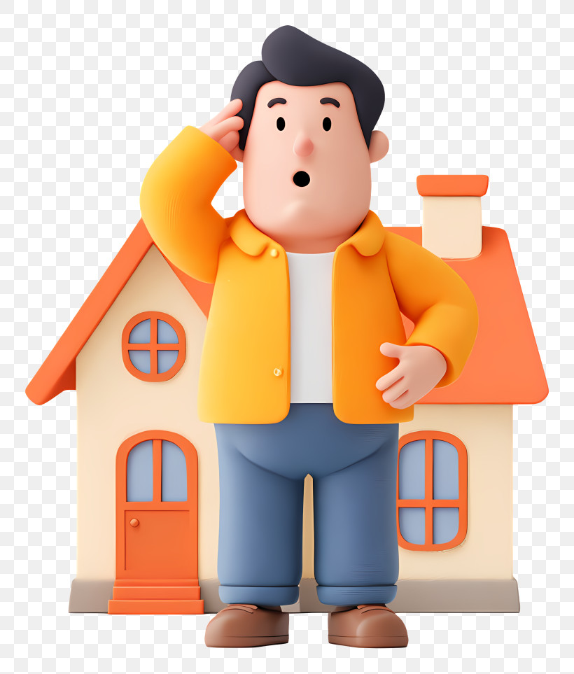 Confused Man Buying House - Surprised Man With House Illustration PNG
