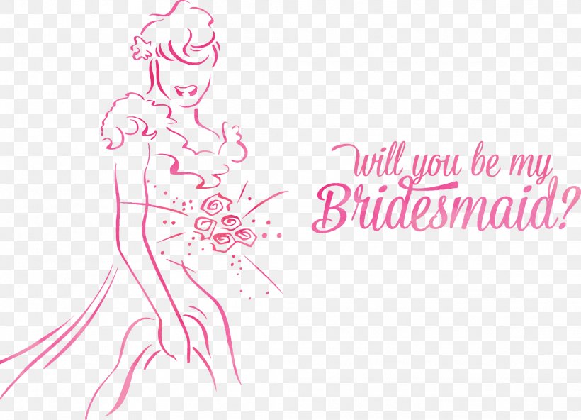 Bridesmaid Wedding Dress Illustration, PNG, 2077x1500px, Watercolor, Cartoon, Flower, Frame, Heart Download Free
