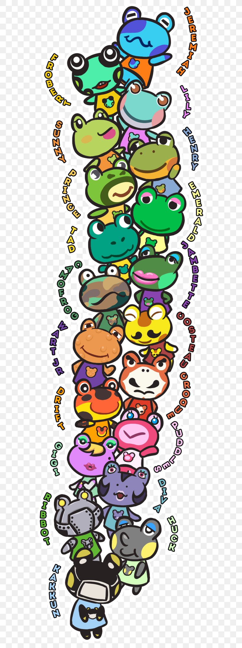 Animal Crossing: New Leaf Rainbow Frogs Video Games Nintendo, PNG, 607x2196px, Animal Crossing New Leaf, Animal Crossing, Area, Art, Artwork Download Free