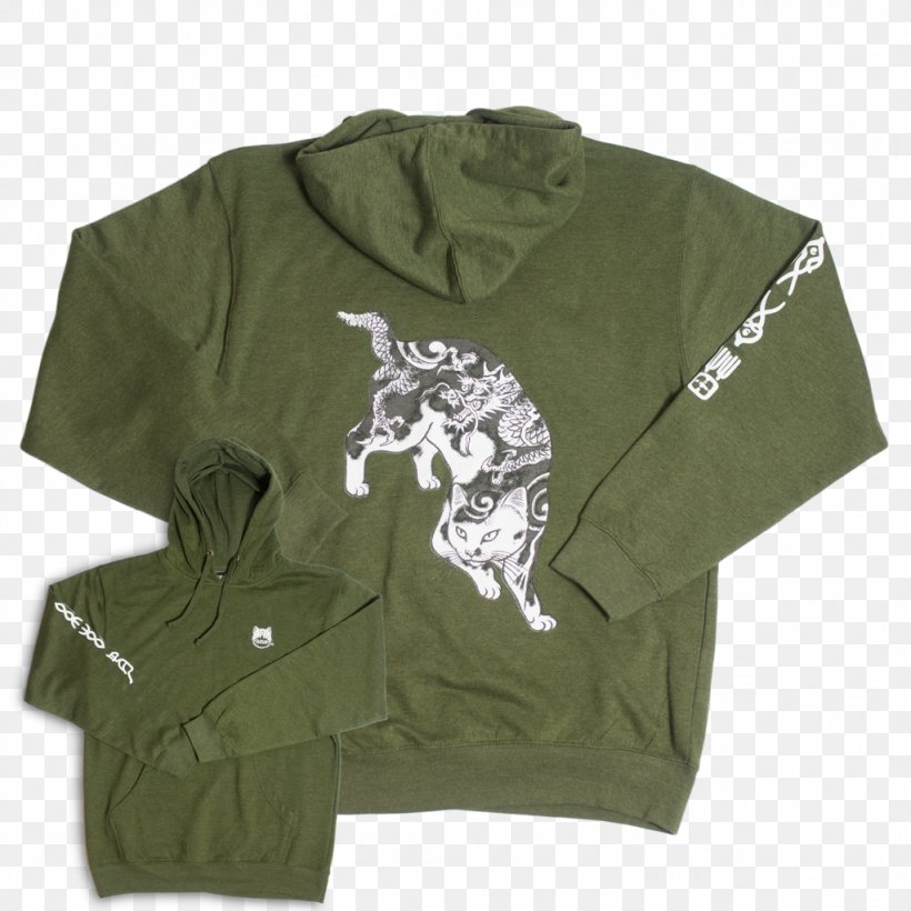 Hoodie Cat T-shirt Mouse Rat, PNG, 1024x1024px, Hoodie, Bluza, Cat, Clothing, Green Download Free
