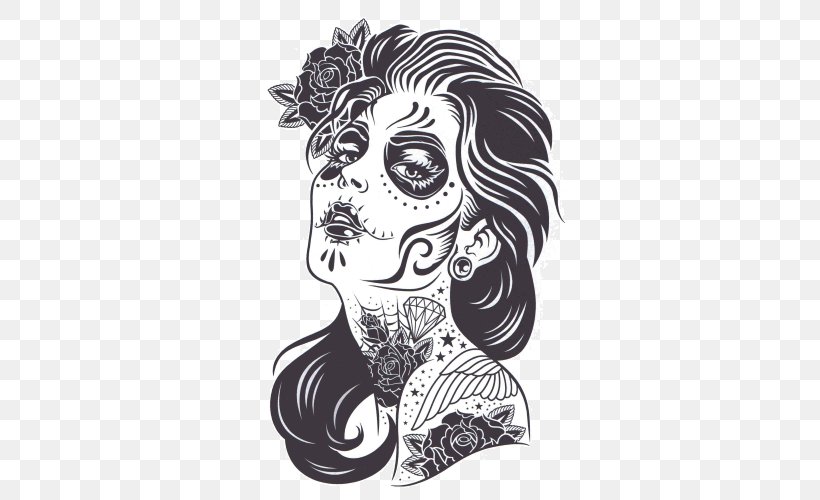 Calavera Day Of The Dead Death Drawing Skull, PNG, 500x500px, Calavera, Abziehtattoo, Art, Black, Black And White Download Free