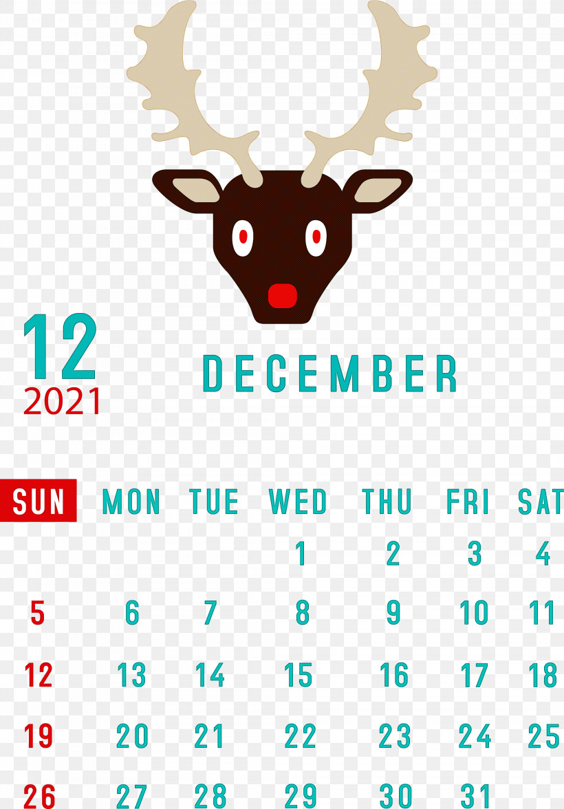 December 2021 Printable Calendar December 2021 Calendar, PNG, 2091x3000px, December 2021 Printable Calendar, Antler, Cartoon, December 2021 Calendar, Deer Download Free