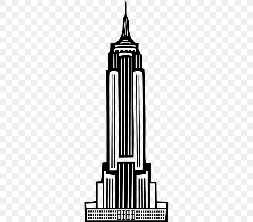 Empire State Building Rockefeller Center Statue Of Liberty Clip Art, PNG, 360x720px, Empire State Building, Black And White, Building, Drawing, Facade Download Free
