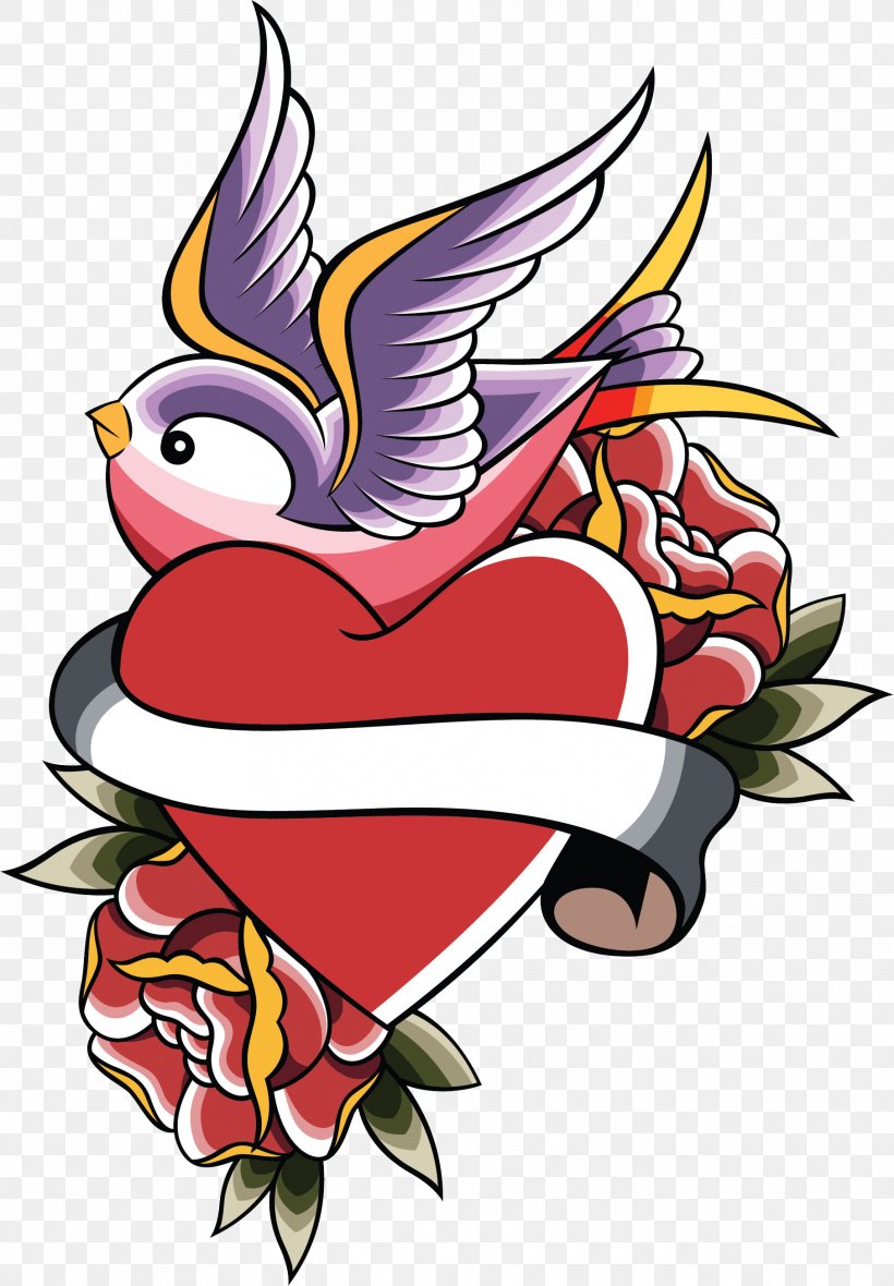 Swallow Tattoo Heart Clip Art, PNG, 1811x2607px, Watercolor, Cartoon, Flower, Frame, Heart Download Free