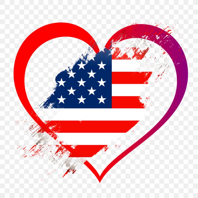 Flag Of The United States Heart Image Independence Day, PNG, 1024x1024px, Watercolor, Cartoon, Flower, Frame, Heart Download Free