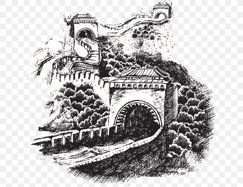 Great Wall Of China Image Painting Drawing Png 650x632px Great Wall Of China Architecture Art Black