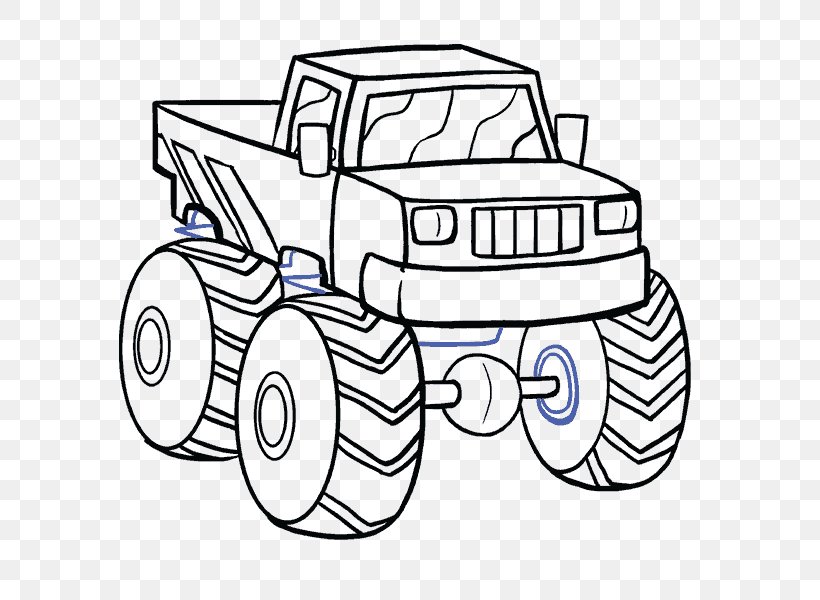 Pickup Truck Car Drawing Monster Truck, PNG, 678x600px, Pickup Truck, Artwork, Automotive Design, Black And White, Bumper Download Free