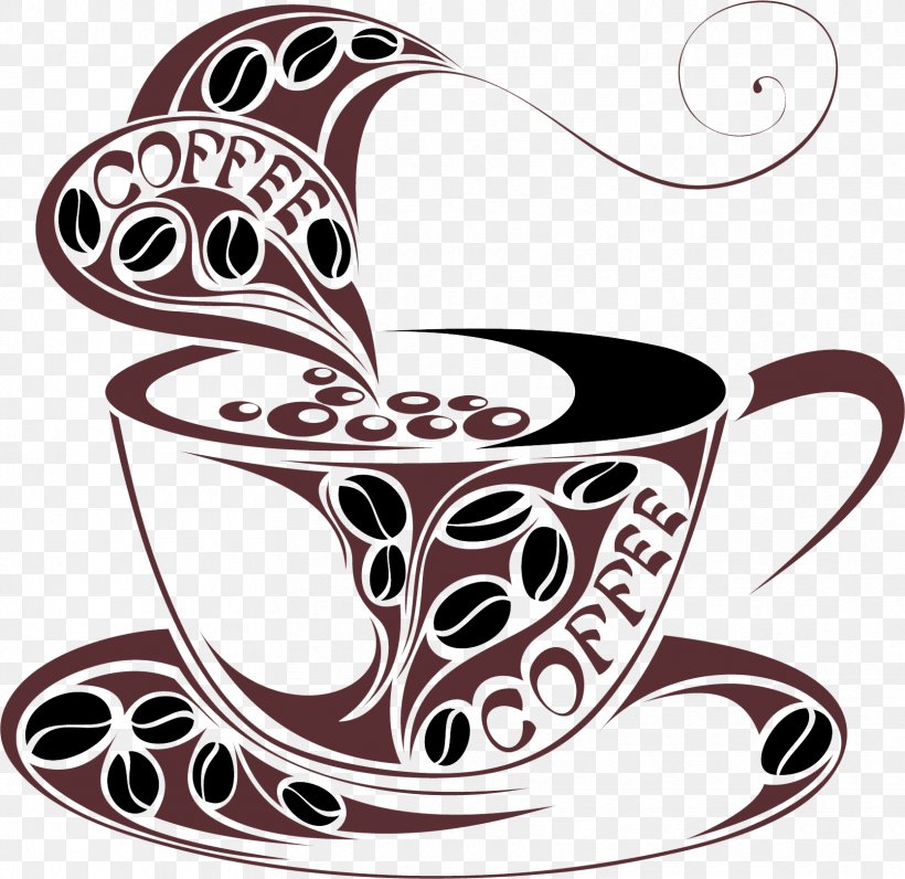 Cafe Instant Coffee Tea Espresso, PNG, 1670x1623px, Cafe, Black And White, Coffee, Coffee Bean, Coffee Cup Download Free