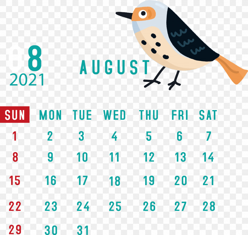 August 2021 Calendar August Calendar 2021 Calendar, PNG, 3000x2844px, 2021 Calendar, Beak, Geometry, Line, Mathematics Download Free